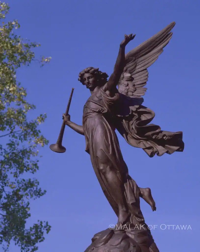 Malak of Ottawa angel statue with trumpet in Ottawa, Canada.