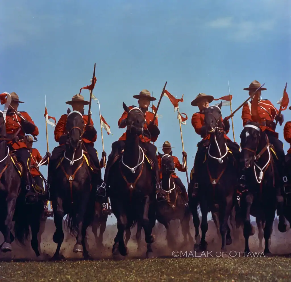 Mounted RCMP officers performing the iconic Musical Ride in Ottawa.